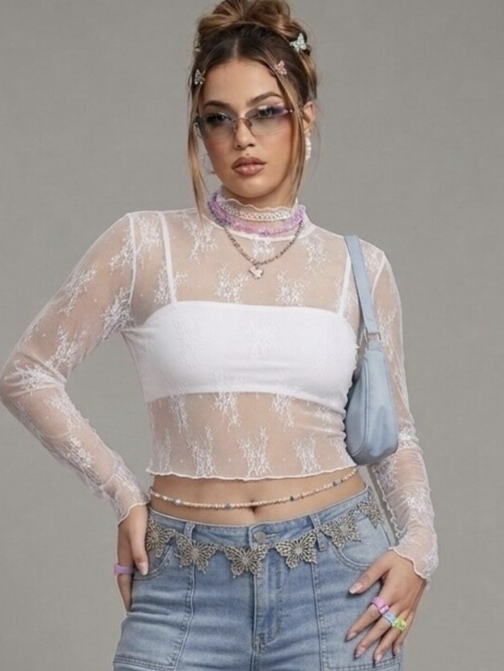 Delicate White Lace Long-Sleeve Women's Top